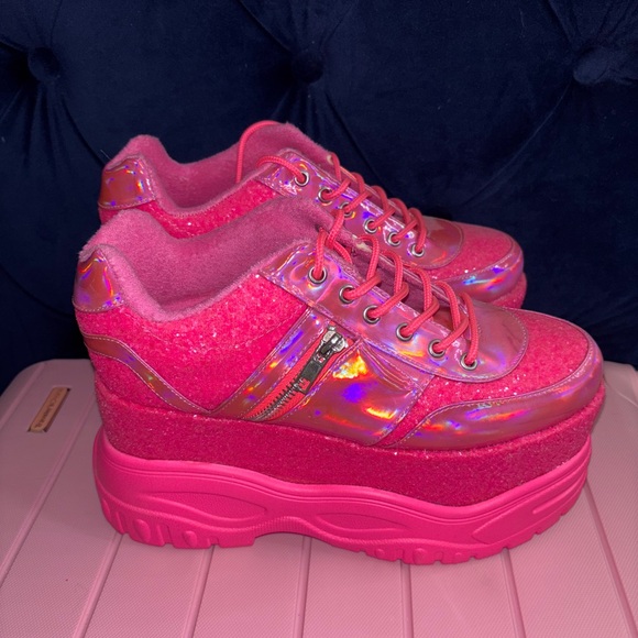Club Exx Pink Glitter And Holographic Platform Sneakers - Picture 1 of 6